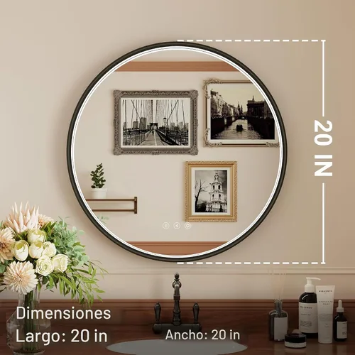 Vista 7 de Espejo de baño LED Bluetooth de 20 pulgadas con antivaho