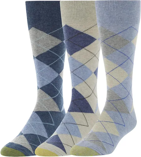 Vista 8 de GOLDTOE Calcetines de vestir Carlyle Argyle Crew para hombre, 3 pares Mezcla de rombos negros