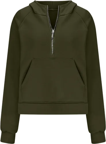Vista 4 de JEGULV Sudadera con media cremallera para mujer, de gran tamaño, manga larga, recortada, con bolsillos, ropa de otoño e invierno