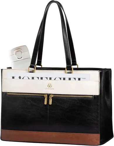 Vista 4 de LOVEVOOK Bolsa para laptop para mujer, bolsas tote de trabajo vintage de 15.6 pulgadas para mujer, bolsa de cuero para maestros, bolso grande