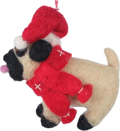 Vista 3 de Adorno navideño de fieltro de pug