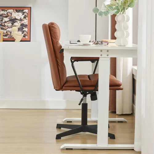 Vista 5 de Okeysen Silla de escritorio de oficina sin ruedas, silla ergonómica con Marrón retro