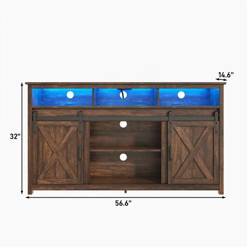 Vista 8 de Soporte de TV LED Estilo Casa de Campo para TVs de 65 pulgadas, Centro de Entretenimiento Rústico Soportes de Gabinete de TV con Tomas de Corriente
