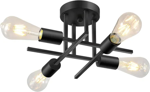 Vista 5 de EGM Lámpara de techo semiempotrada dorada, lámpara de cocina moderna de 4 luces con base E26, lámpara de techo para dormitorio, candelabro Sputnik