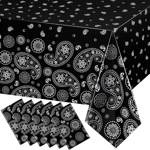 Vista 9 de Tatuo Mantel de fiesta del oeste con estampado de cachemira, mantel de bandana, mantel de plástico rectangular con flores para fiesta temática