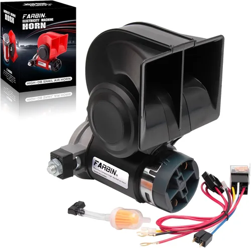 Vista 16 de FARBIN Bocina de aire para bocina de tren de coche para camiones, kit de bocina de coche ruidosa con botón Compact, blue, 12V 150dB loud, with