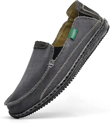 Vista 2 de JAMONWU Zapatos de lona para hombre sin cordones antideslizantes informales planos para exteriores mocasines casuales