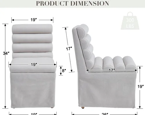 Vista 2 de CIMOTA Juego de 2 sillas de comedor tapizadas, sillas de comedor de tela moderna con respaldo alto cilíndrico/funda con faldón, sillas de cocina sin