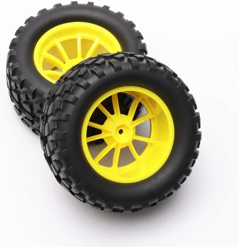 Vista 6 de 4PCS RC Rubber Tire 0.472 in Hex RC Ruedas y Neumáticos Escala 1/10 Coche Monster Truck Neumáticos Gravel Tread w/5 Radios Rueda Rim Amarillo RC