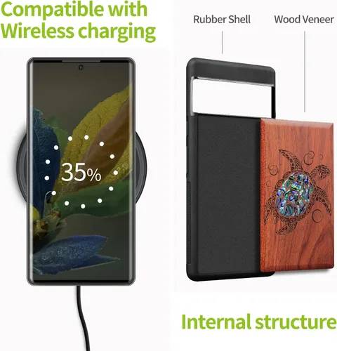Vista 5 de Carveit Funda de madera de diseñador para Google Pixel 7 Pro (grabado en madera e incrustaciones de carcasa), funda de madera única compatible