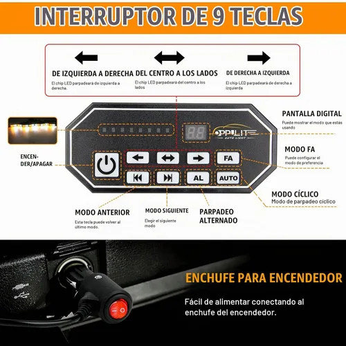 Vista 2 de Luces estroboscópicas de rejilla LED con interruptor de 9 teclas, 20 modos de parpadeo, montaje en superficie, barra de luz de emergencia mini de 12