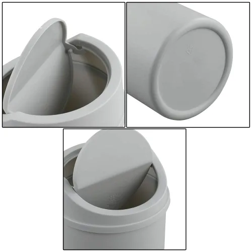 Vista 3 de Mini basurero de escritorio de 2 litros con tapa oscilante, cubo de basura pequeño (gris)