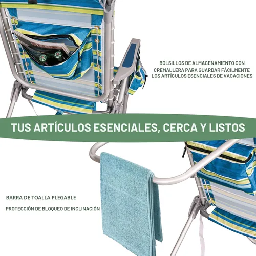 Vista 6 de Romswi Silla de playa alta extra ancha para adultos, mochila de asiento alto de 17 pulgadas con bolsa refrigeradora, soporte para taza y teléfono