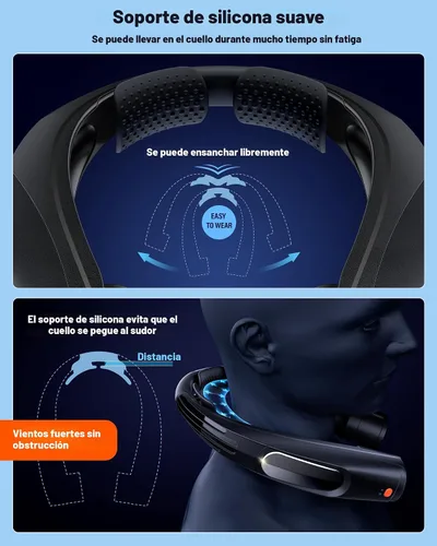 Vista 6 de ZEEFO Ventilador de cuello portátil, ventilador personal manos libres, funciona con batería de 6000 mAh, ventilador recargable USB con 6 velocidades
