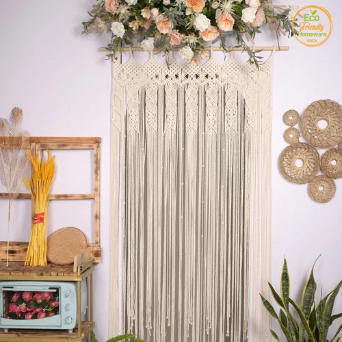 Vista 3 de Cortinas de Macramé para Puertas, Colgante de Pared de Macramé, Cortina de Puerta con Cuentas, Telón de Fondo Boho, Cuentas Colgantes para Puertas