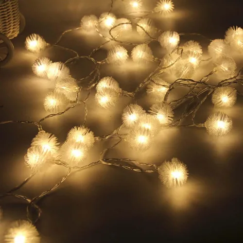 Vista 2 de Guirnalda de 100 luces LED de bolas de nieve peludas con control remoto de diente de león para vacaciones, bodas, decoración de fiestas