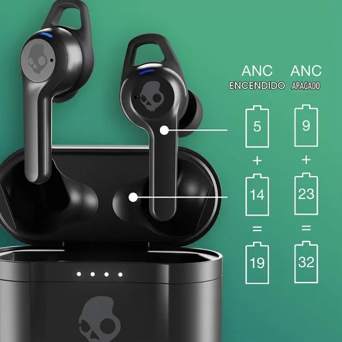 Vista 3 de Skullcandy Indy ANC - Auriculares intraurales inalámbricos verdaderos con cancelación de ruido, batería de 32 horas, micrófono, funciona con Gris