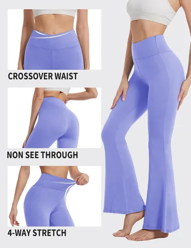 Vista 42 de ZOOSIXX Pantalones de yoga acampanados para mujer, leggings cruzados suaves con corte de bota