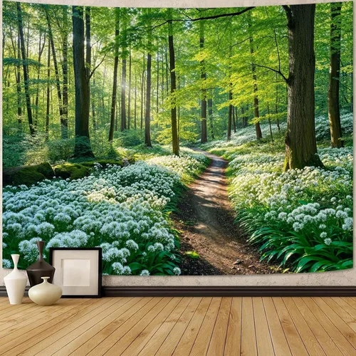 Vista 31 de Zussun Tapiz de Bosque Natural de Montaña Tapiz Verde de Pino Luz Solar Selva para Dormitorio Estético Planta Paisaje de Montaña Tapices Pequeños