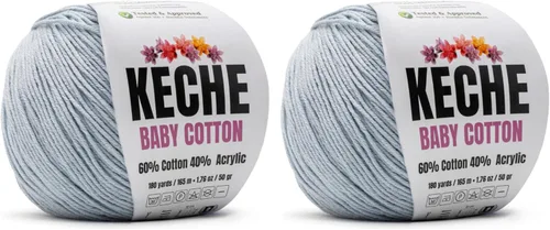 Vista 83 de Keche Hilo de Algodón, 60% Algodón 40% Hilo Acrílico, Hilo de Algodón Suave para Crochet y Tejer, Hilo Amigurumi 1 Madeja/Bola 1.76 Oz (50g) / 180