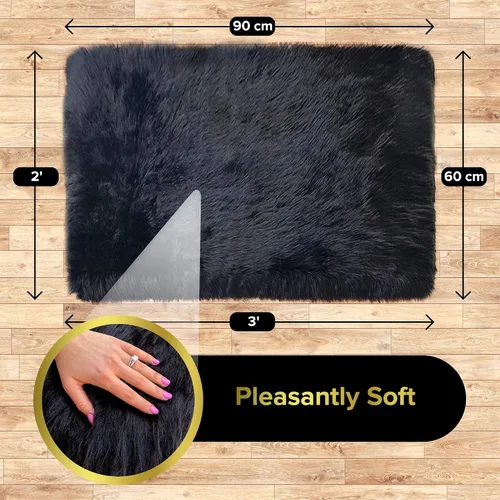 Vista 2 de LAMBZY Alfombra rectangular de piel de oveja sintética, súper suave, hipoalergénica, de felpa, lujosa alfombra de felpa sedosa para dormitorio, sala