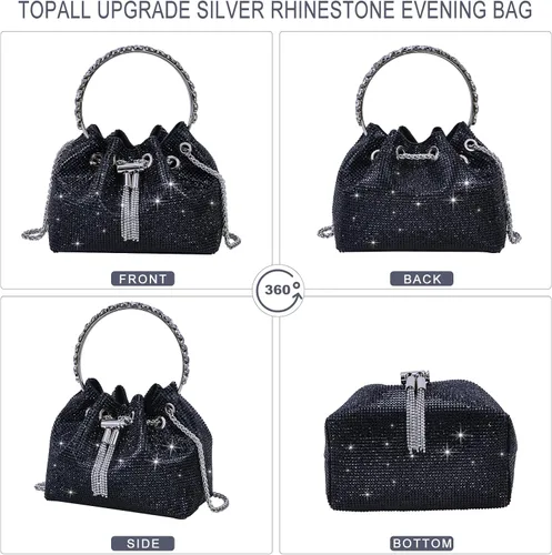 Vista 5 de TOPALL Bolso de Noche Mejorado con Diamantes de Imitación, Bolso de Mano Brillante con Diamantes de Imitación en Plata, Monederos de Diamantes