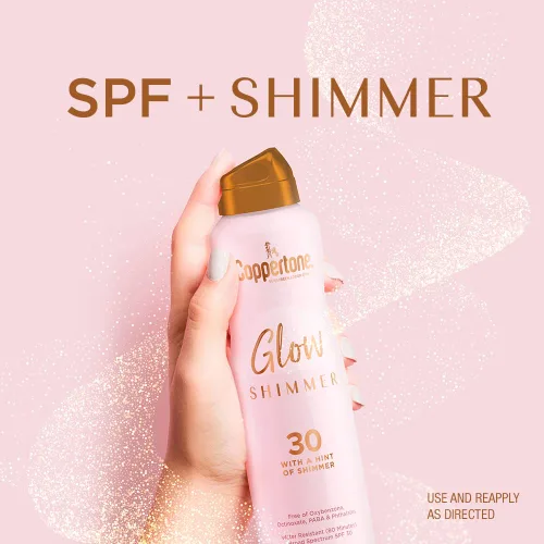 Vista 4 de Coppertone Glow - Espray de protección solar FPS 30 con brillo, protector solar en aerosol resistente al agua, pantalla solar de amplio espectro FPS