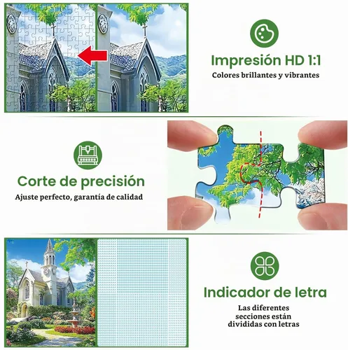 Vista 4 de Rompecabezas de 1000 piezas para adultos, rompecabezas de pequeña capilla, hermoso rompecabezas de jardín de campo de 1000 piezas, divertido