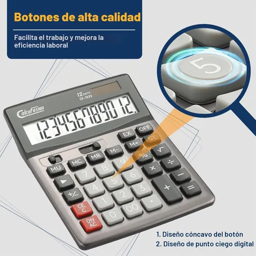 Vista 3 de Calculadora de escritorio de 12 dígitos con pantalla LCD grande, botones grandes, función estándar básica, calculadora solar con batería