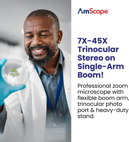 Vista 2 de AmScope SM-3T microscopio estéreo trinocular profesional con zoom estereoscópico SM-3T con control simultáneo de enfoque, oculares WH10x, aumento