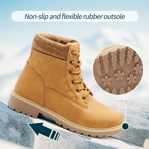 Vista 5 de Adokoo Botas para mujer, impermeables, para otoño e invierno, botas de combate negras para nieve, con cordones, antideslizantes, para senderismo