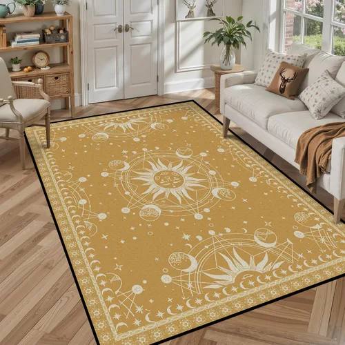 Vista 4 de alfombra de Sol y Luna Boho Celestial para dormitorio, sala de estar, alfombra bohemia oculta, media luna, solar, estrellas, galaxia, alfombra de 5