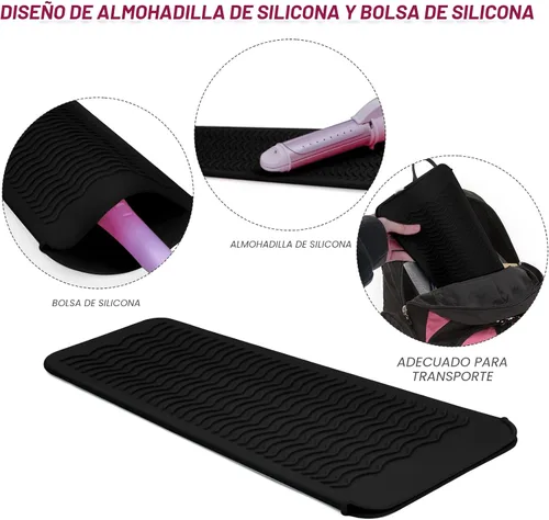 Vista 2 de 1 Paquete de Funda de Silicona Resistente al Calor para Alisador de Cabello, Rizador, Plancha Plana y Herramientas Calientes para el Cabello Negro