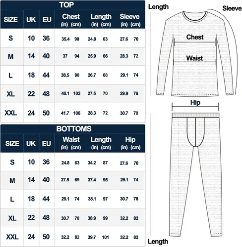 Vista 6 de UNIQUEBELLA Men's Thermal Underwear Sets Top & Long Johns Fleece Sweat Quick Drying Thermo Base Layer