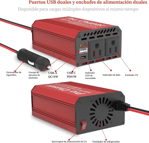 Vista 6 de Pro Chaser Inversores de potencia de 400W para vehículos DC 12v a 110v AC