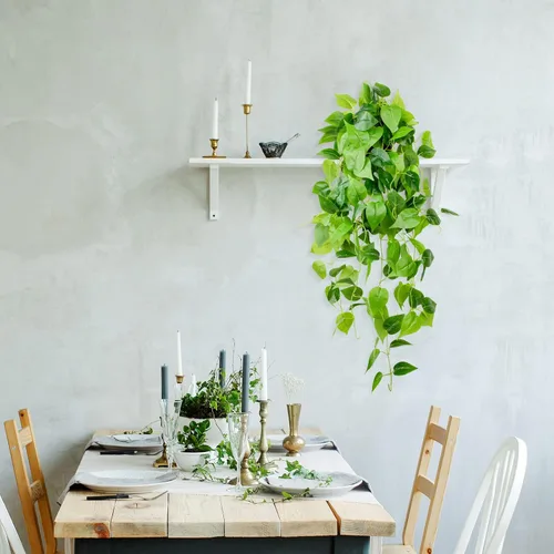 Vista 4 de LOYWREE Plantas Artificiales de 35.4 Pulgadas en Maceta Negra Plantas Colgantes Falsas Realistas en Maceta con Hiedra Artificial y Pothos - Ideal