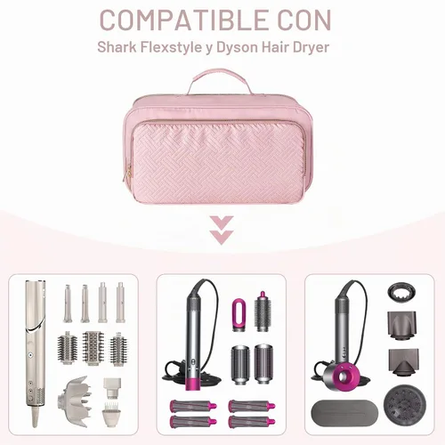 Vista 2 de Fasrom Bolsa de viaje para herramientas capilares compatible con Shark Rosa