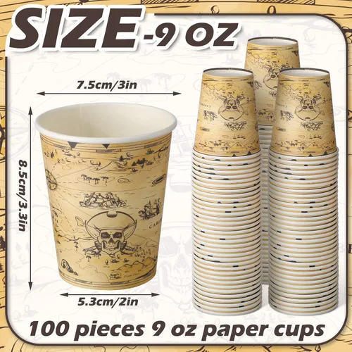 Vista 2 de Funtery 100 vasos de papel para beber, 9 onzas, suministros de fiesta, desechables, para decoración temática occidental, fiesta de cumpleaños