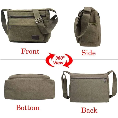 Vista 2 de JAKAGO Bolso de mensajero de lona con múltiples bolsillos, bolso de hombro casual, bolso cruzado para viajes de negocios, uso diario