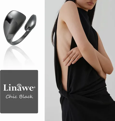 Vista 4 de Linawe Adjustable Chunky Rings for Women, 14K GoldRose GoldSilverBlack Hug Ring, Thumb Knuckle Signet Infinity Wave Rings, Stacking Spoon Rings