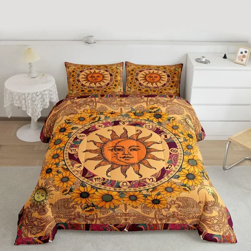 Vista 61 de Erosebridal Juego de edredón de hojas de cannabis, juego de ropa de cama de marihuana con estampado colorido de plantas, decoración bohemia de 2