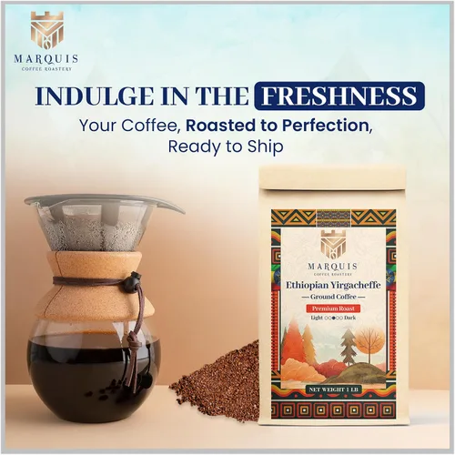 Vista 5 de Marquis - Café molido Yirgacheffe etíope, tostado molido rico y audaz, tostado medio fresco con un sabor afrutado, café etíope premium, 1 libra