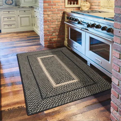 Vista 114 de Homespice Apple Pie - Alfombra ovalada roja de 2 x 3 pies, alfombra de cocina trenzada para decoración primitiva y rústica, reversible, yute sin