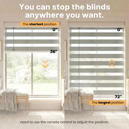 Vista 6 de Persianas motorizadas con control remoto, persianas automáticas inalámbricas de cebra, persianas inteligentes para ventanas, color gris, 20 x 72