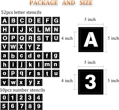 Vista 2 de Eage Plantillas de letras de 4 pulgadas para pintar, 62 plantillas de números de letras de plástico reutilizables, kit de plantillas entrelazadas