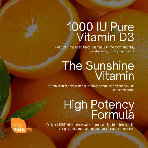 Vista 7 de Tabletas masticables de vitamina D3, de 1000IU, para niños. Fácil digestión, con la dosis justa de vitamina D3 para niños de 1000 IU. Con