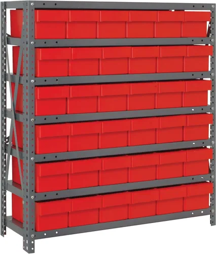 Vista 78 de Quantum QSBU-245BK Heavy Duty Shelving Unit with (7) Shelves and (24) QUS245 Black Bins for Garage Warehouse Storage Distribution 400 lb Load