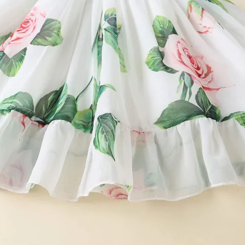 Vista 6 de Toddler Baby Girls Summer Dress Chiffon Princess Tutu Dress Floral Beachwear Suspender Sundress Skirt Little Girl Clothes