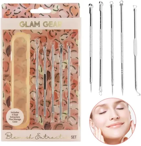 Vista 3 de 5 piezas de espinillas acné Comedona espinillas Extractor de manchas Kit de herramientas inoxidable Bump Spot Whitehead Popper Extractor de manchas