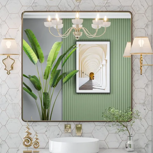 Vista 88 de LOAAO 20x16 Pulgadas Espejo de Baño con Marco de Metal Negro para Pared, Espejo de Tocador de Baño de Estilo Granja, Espejo Grande Rectangular